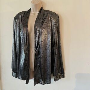 Vintage 80s glam art deco metallic wet look jacket QQ